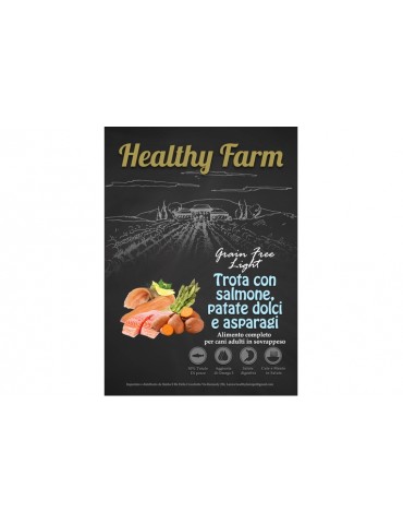HEALTHY FARM GRAIN FREE ADULT LIGHT TROTA CON SALMONE, PATATE DOLCI E ASPARAGI 2KG